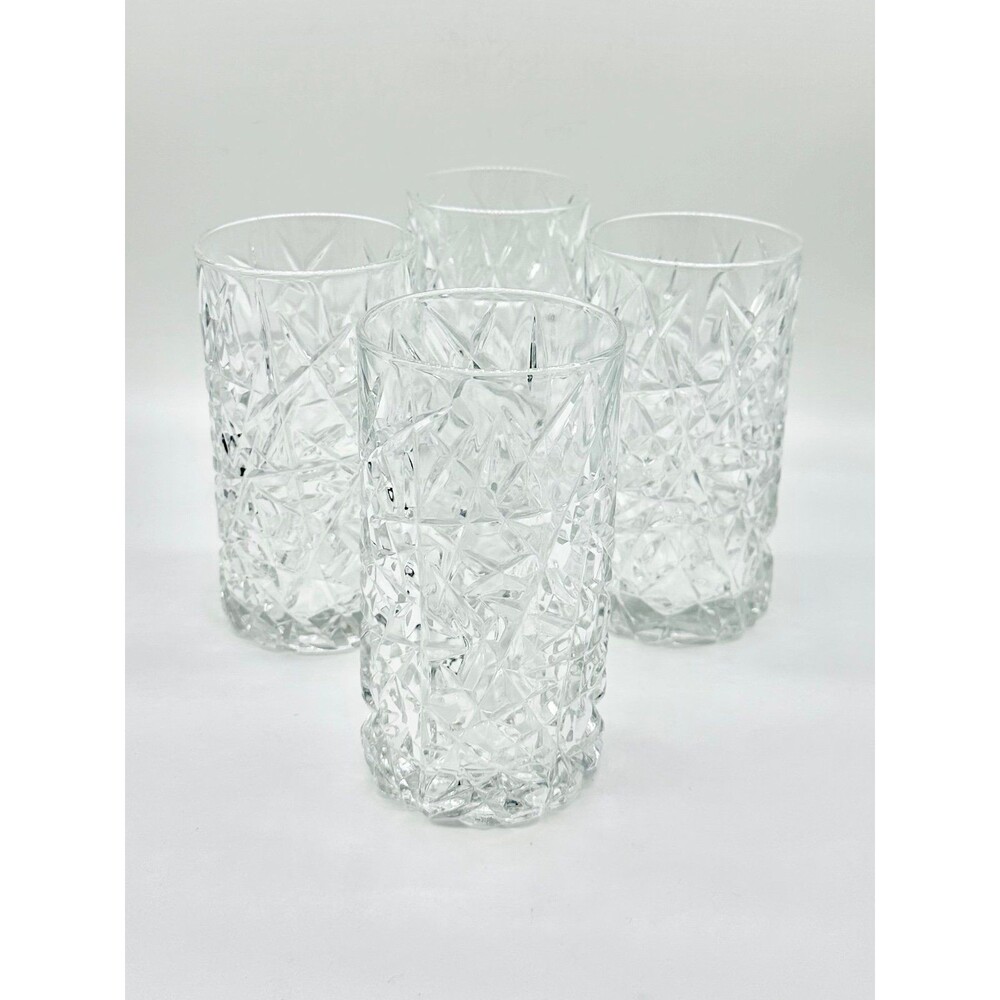 Set of 4 Cristal D'Arques Sculptra Highball Glasses Clear Cut Drinking Tumblers